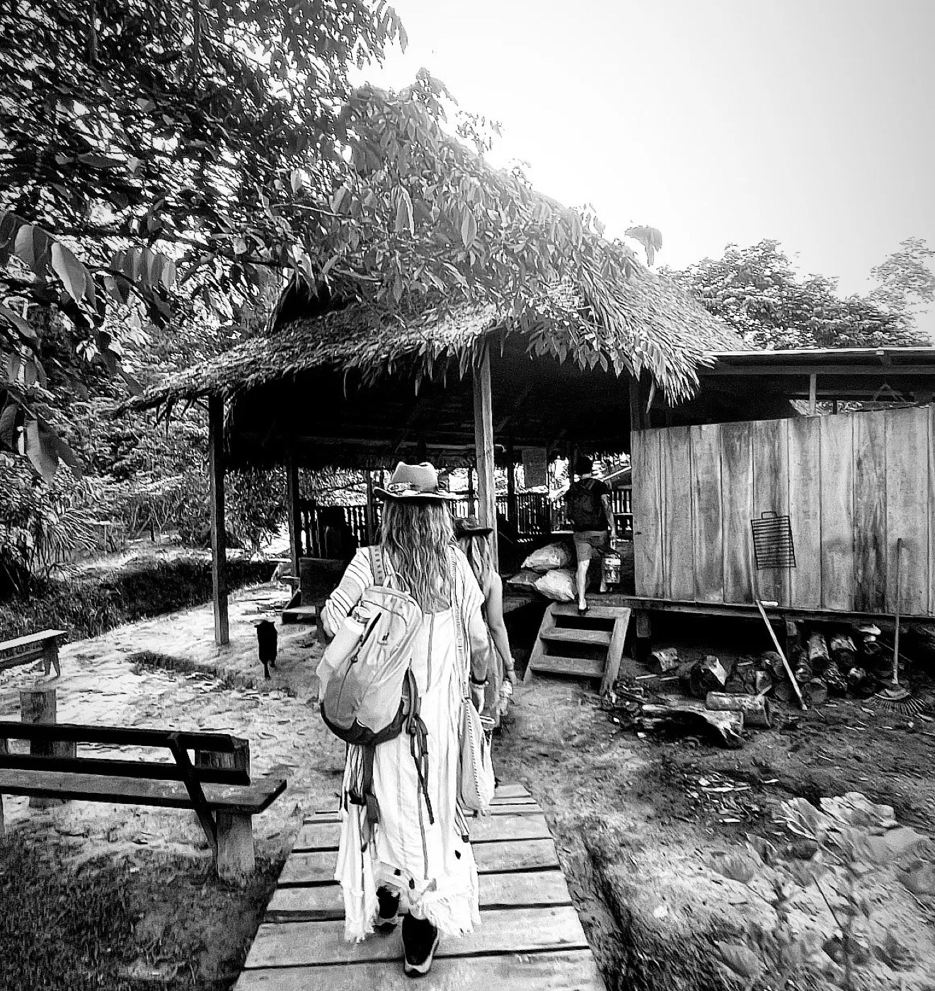 Walking into an indigenous community lodge in the Amazon
